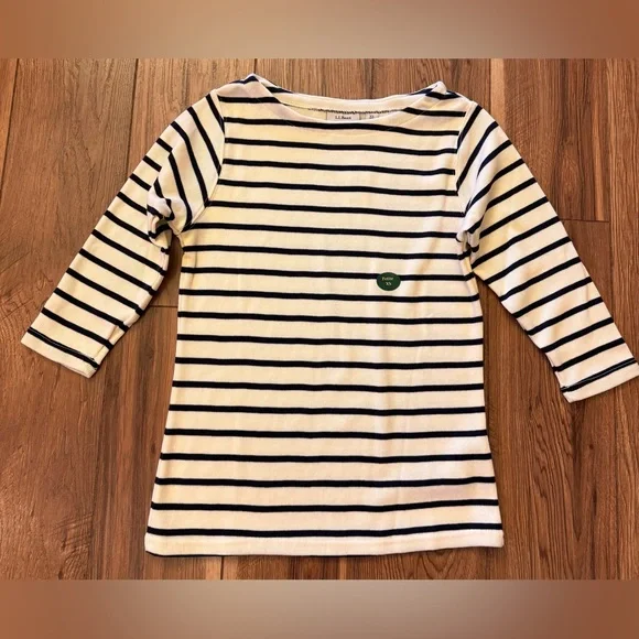 L.L. Bean White and Navy Striped Long-Sleeve Tee - Picture 1 of 4